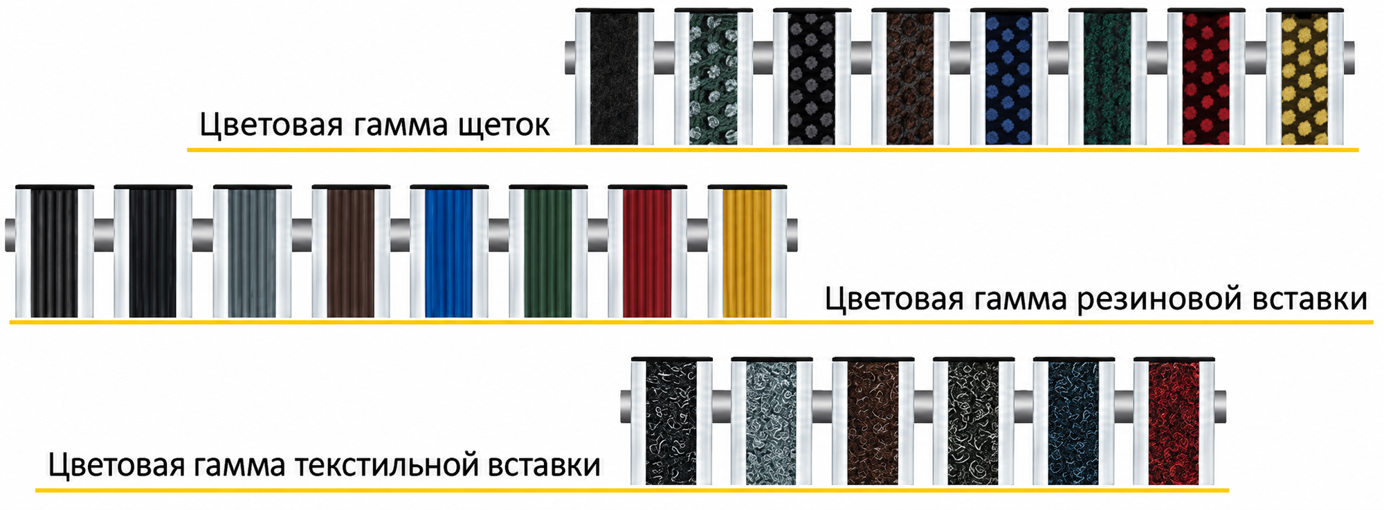 Цвета резиновых, ворсовых и щеточных вставок для решёток Сити